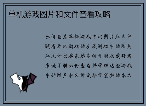 单机游戏图片和文件查看攻略